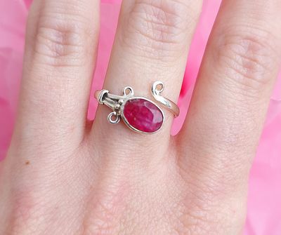 Bague Rubis Facetté - Argent 925 Réglable