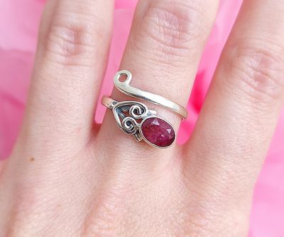 Bague Rubis Facetté - Argent 925 Réglable