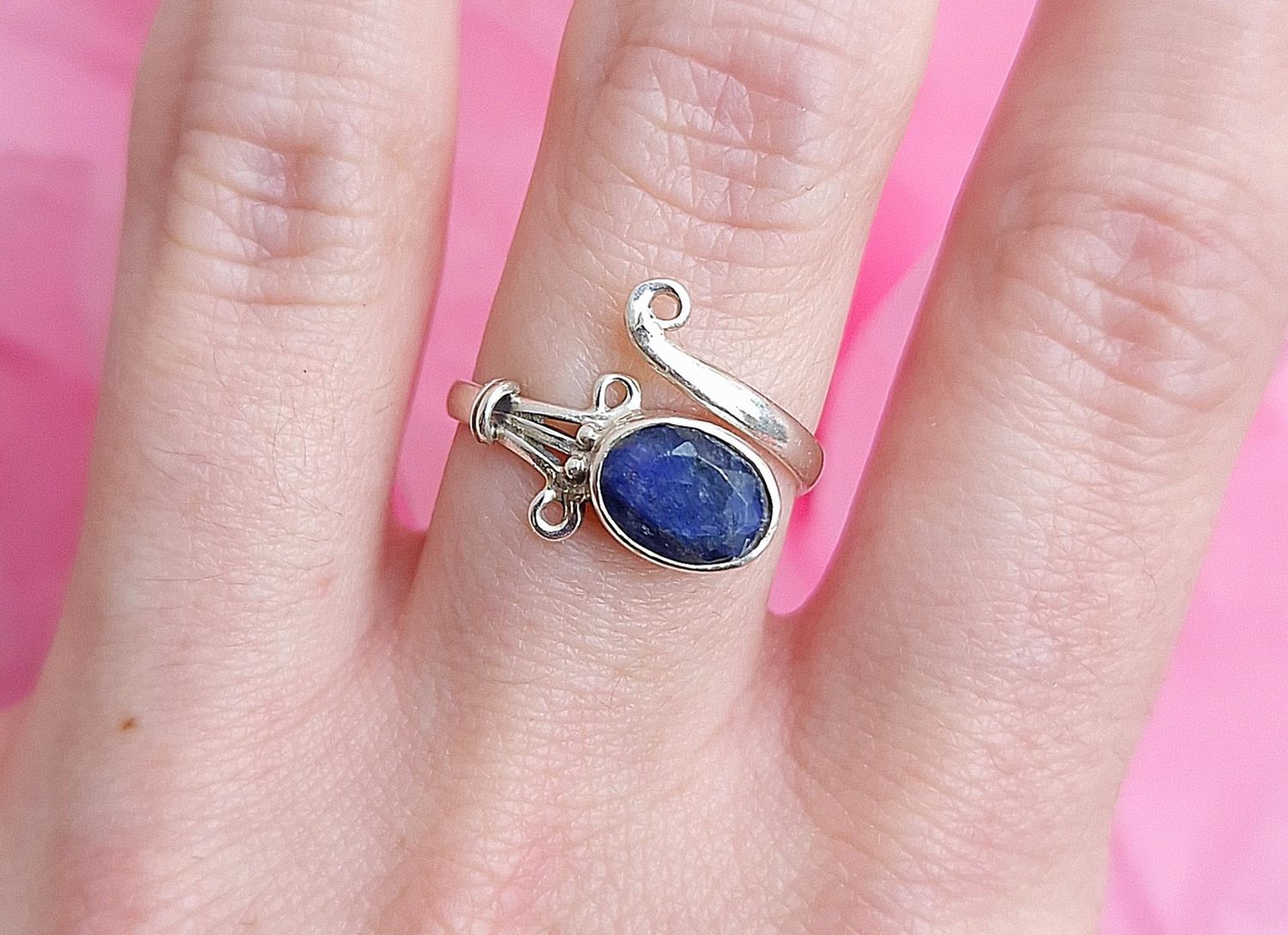 Bague Saphir Facetté - Argent 925 Réglable