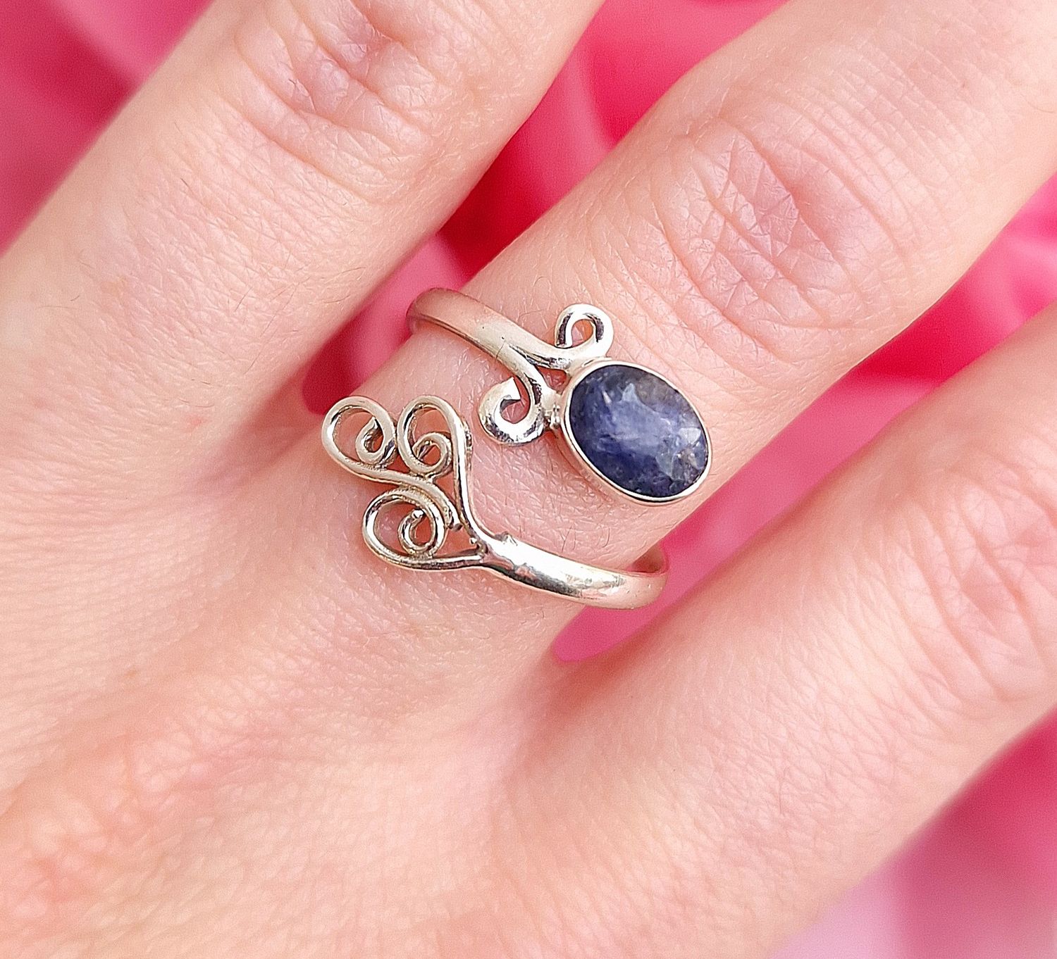 Bague Saphir Facetté - Argent 925 Réglable