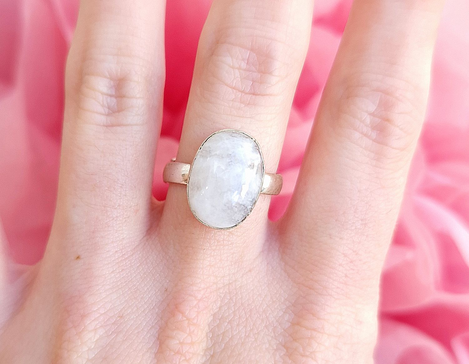 Bague Pierre de Lune Bleuté - Argent 925 Réglable