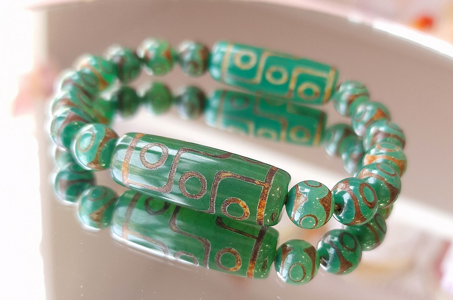 Bracelet Agate (Verte Naturelle) Du Tibet