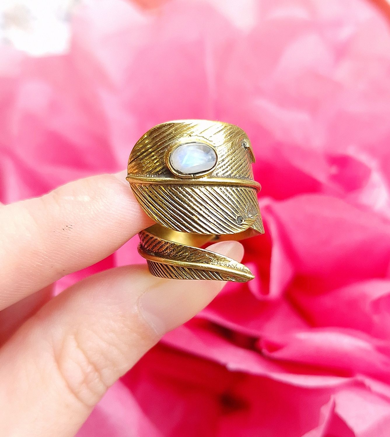 Bague Pierre de Lune Blanche - Taille Réglable