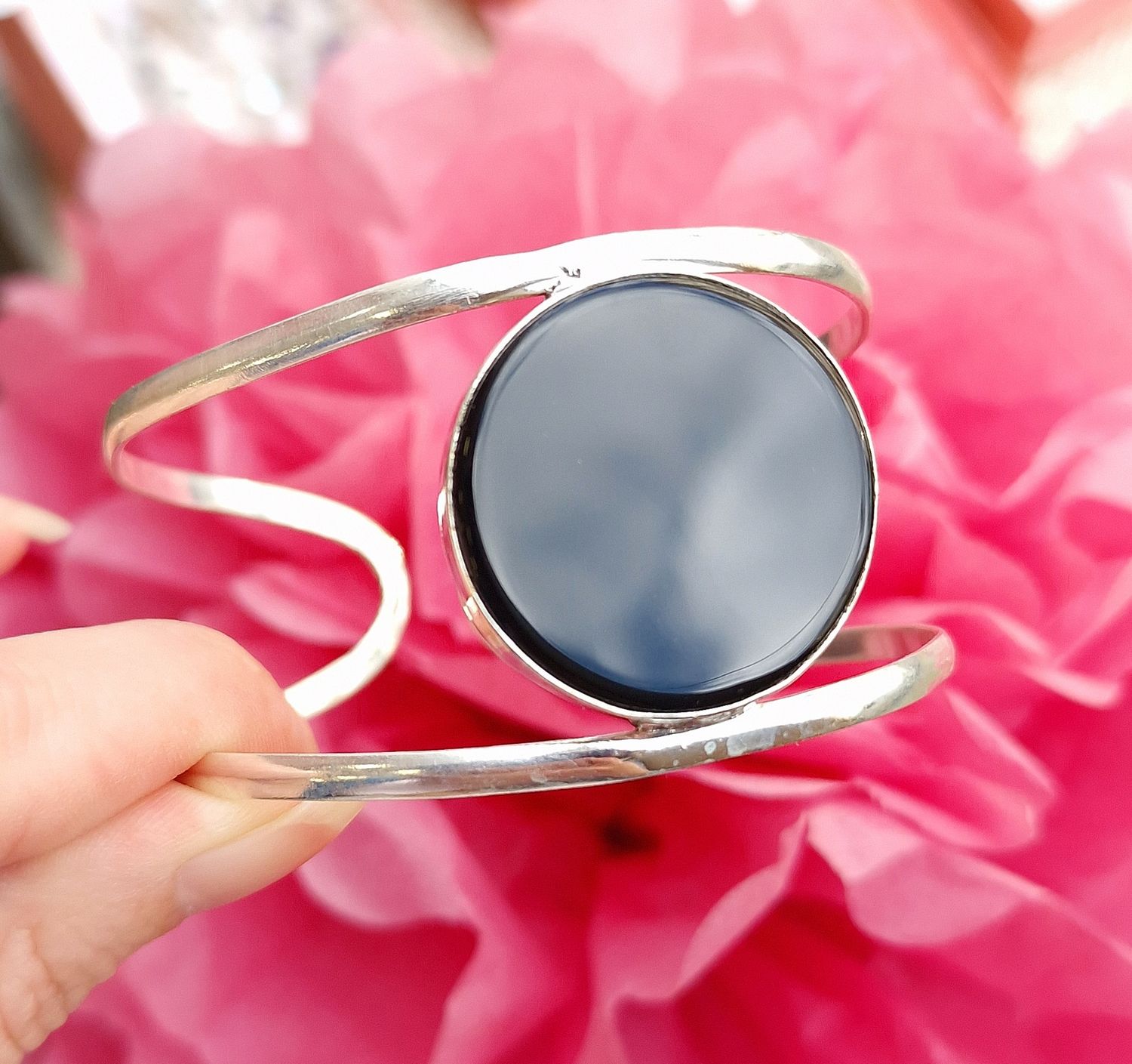 Jonc Onyx Noir - Argent