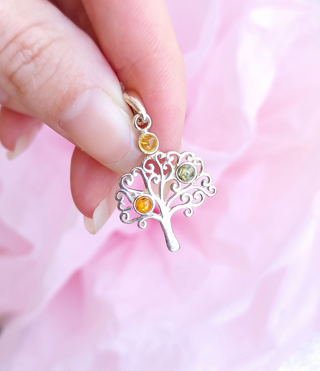 Pendentif Arbre de vie et Ambre Baltique - Argent 925