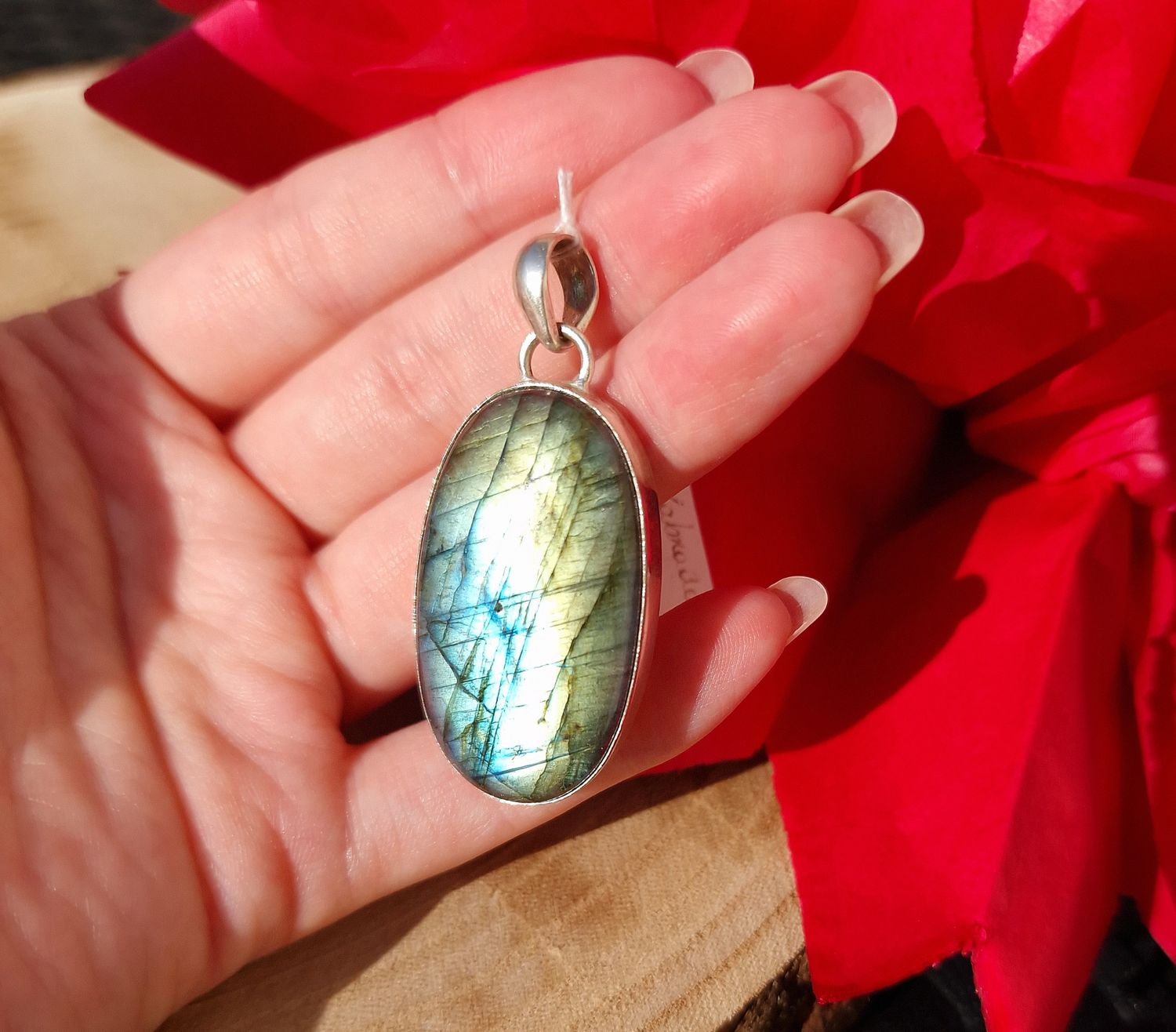 Labradorite Vert/Bleu Ovale n°10 - Monture Argent
