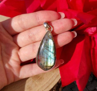 Labradorite Vert/Bleu Forme Libre n°4 - Monture Argent