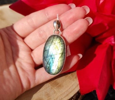 Labradorite Vert/Bleu Ovale n°10 - Monture Argent