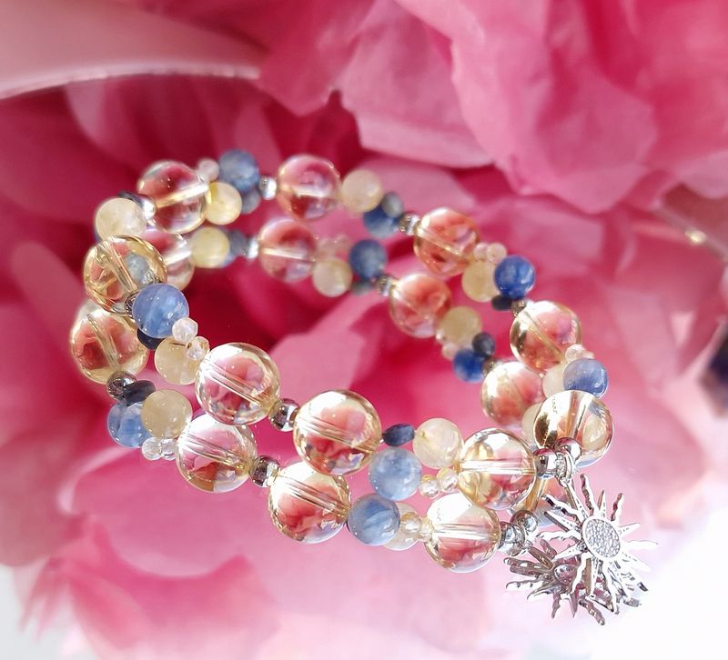Bracelet Création - Topaze/Citrine/Saphir Bleue/Quartz Rutile/Cyanite