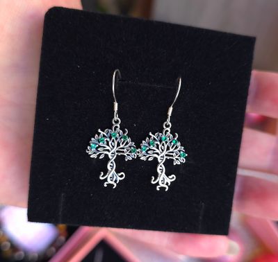 Boucle Arbre de vie Emeraude - Argent 925