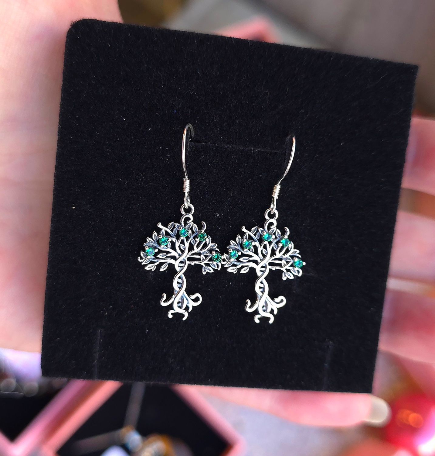 Boucle Arbre de vie Emeraude - Argent 925