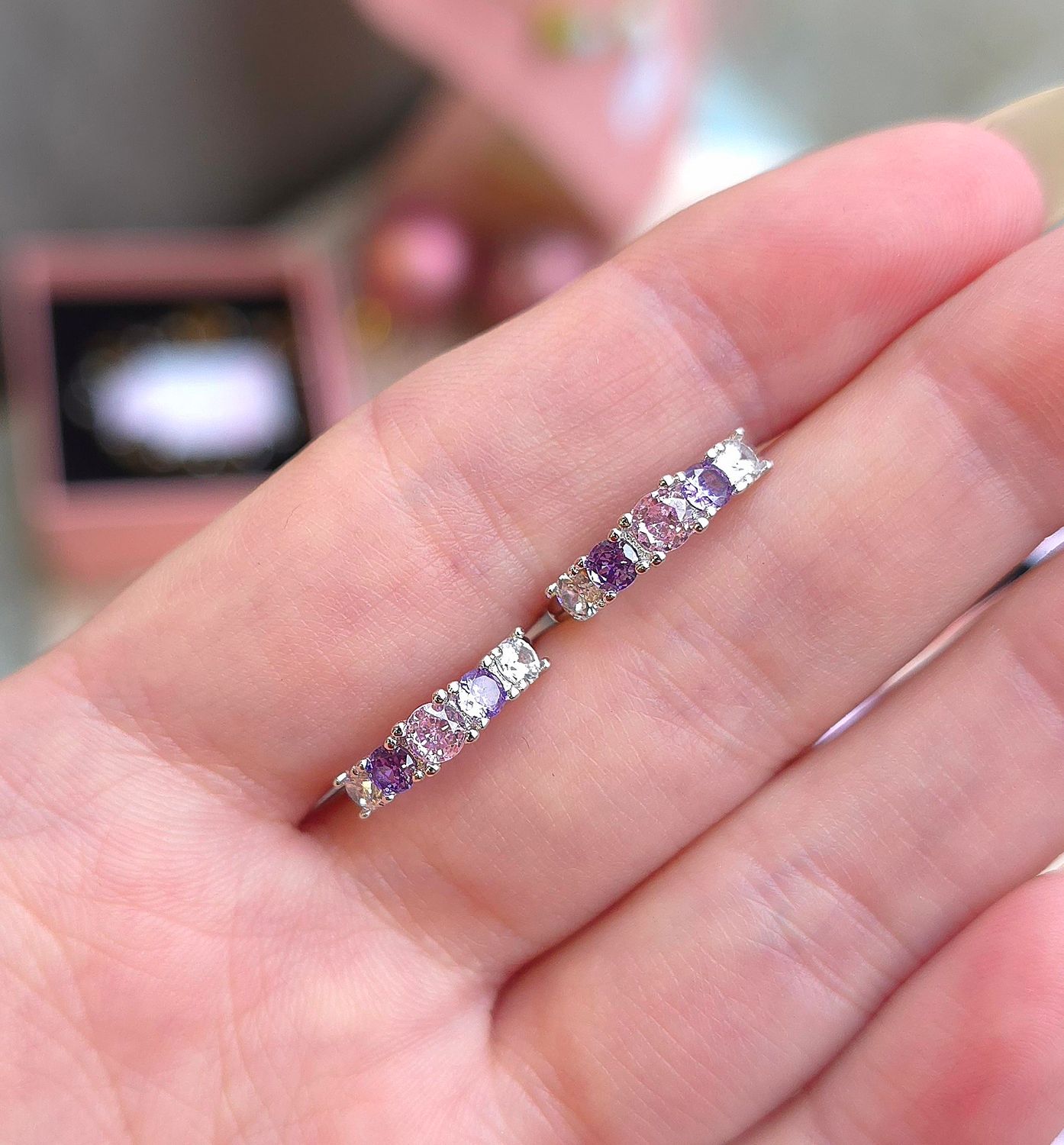 Boucle Créole Quartz Rose/Améthyste/Cristal - Argent 925