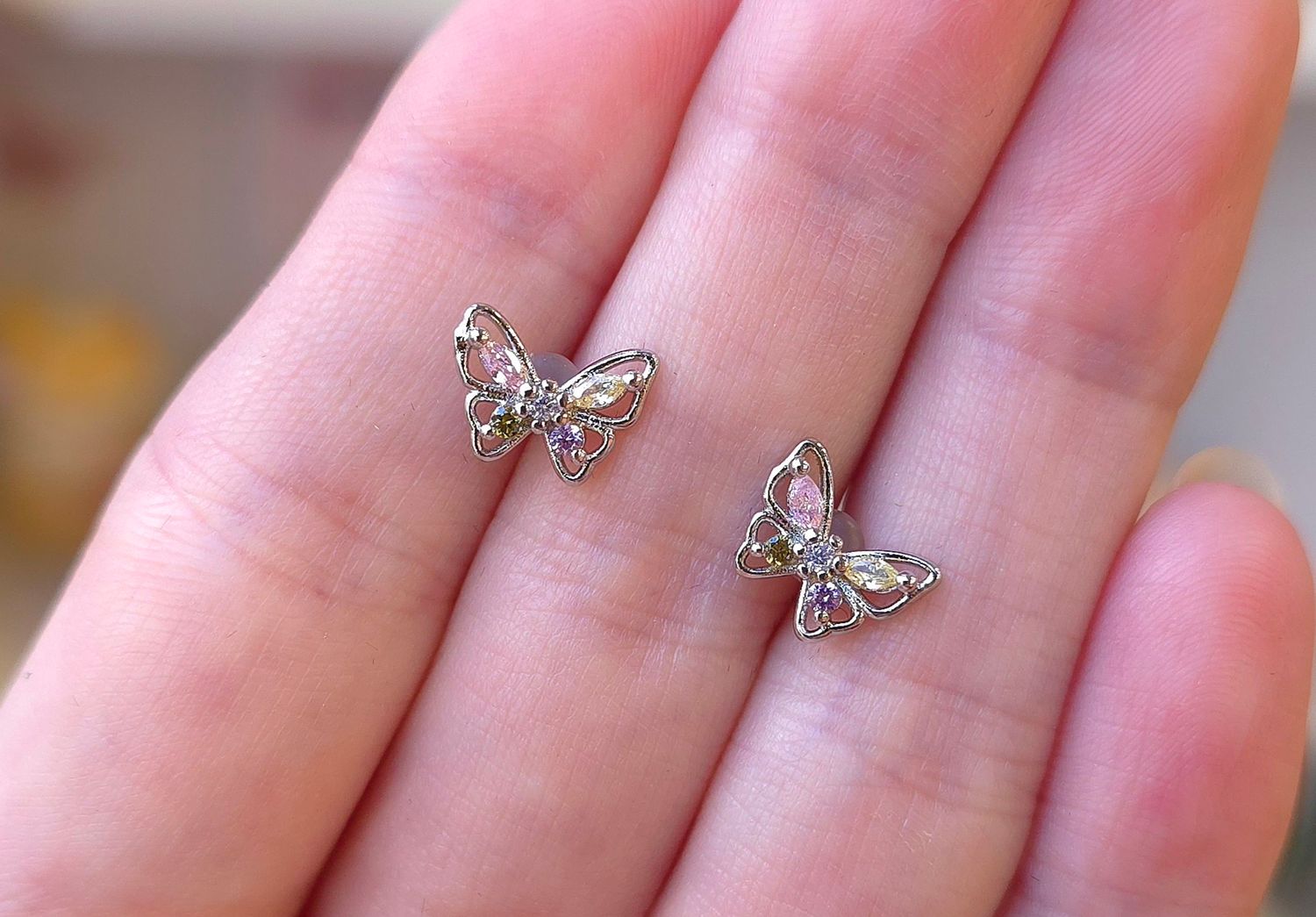 Boucle Papillon Quartz Rose/Citrine/Améthyste/Tourmaline Verte - Argent 925
