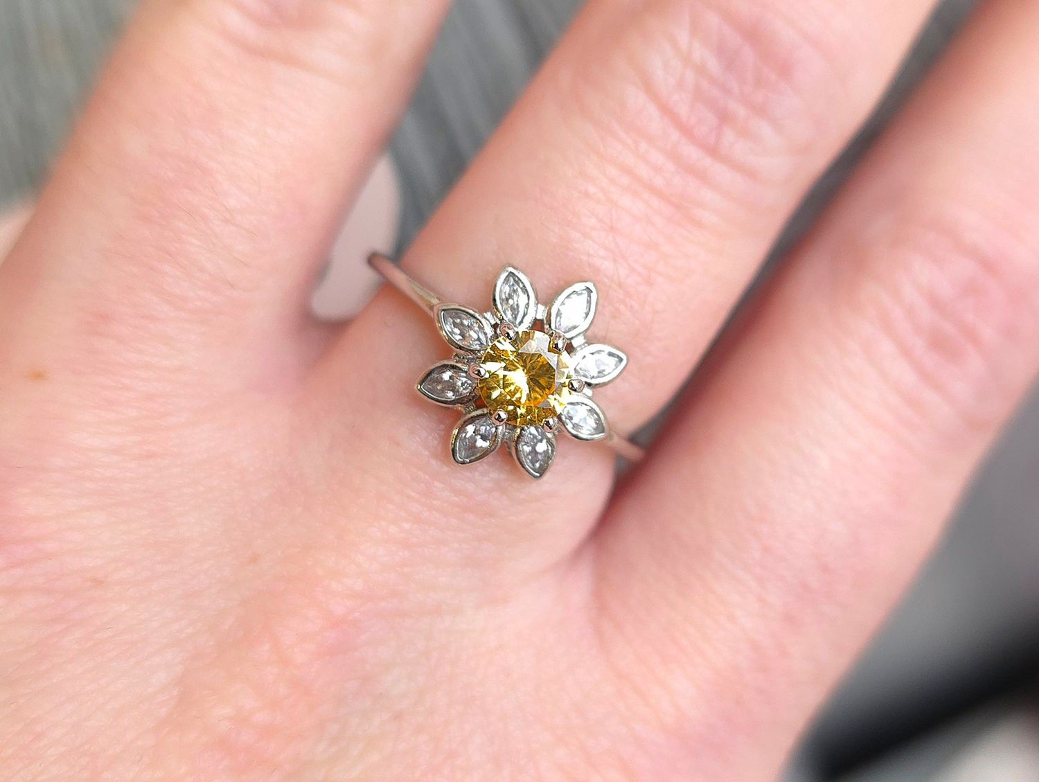 Bague Marguerite Citrine/Cristal de Roche Argent 925 - T53/54