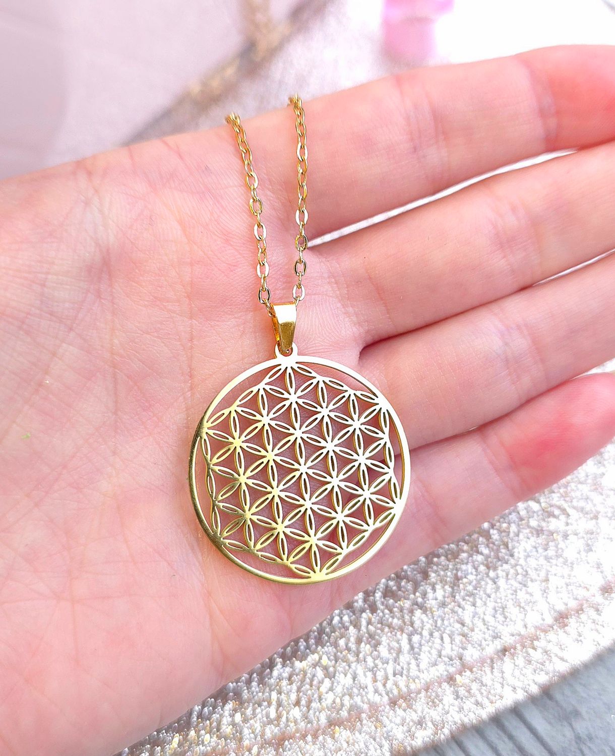 Pendentif Fleur de vie - Chaine 50+5cm