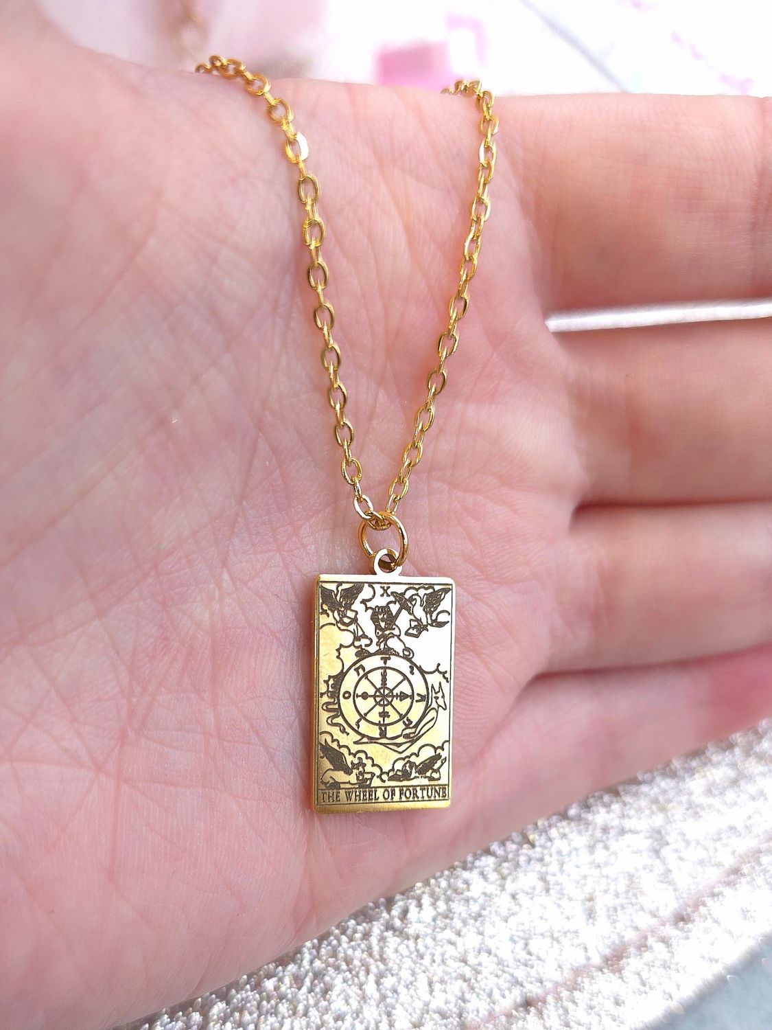 Pendentif Roue de la Fortune du Tarot - Chaine 50+5cm