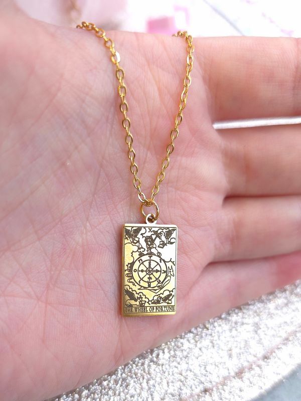 Pendentif Roue de la Fortune du Tarot - Chaine 50+5cm