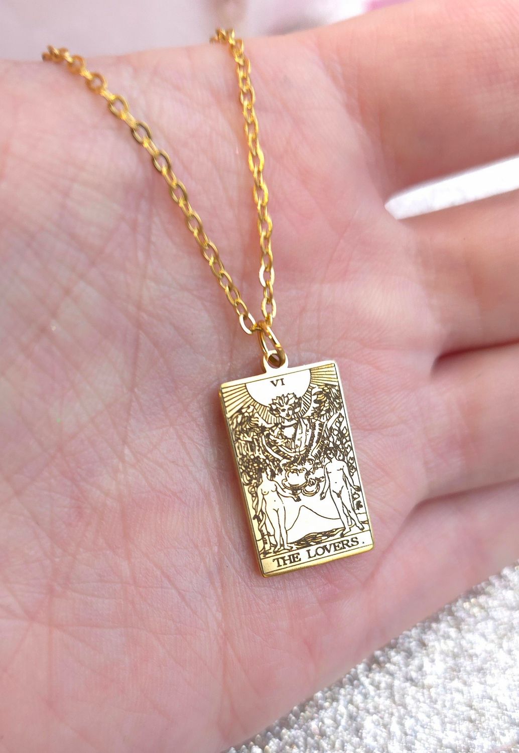 Pendentif Les Amoureux du tarot - Chaine 50+5cm