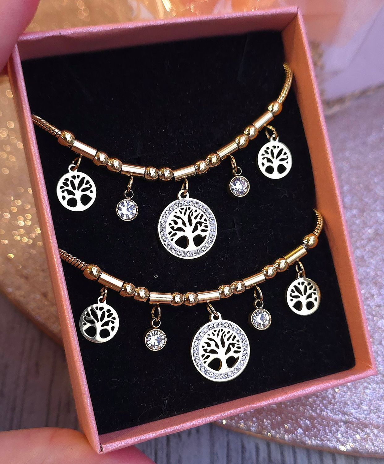 Bracelet Cristal de Roche Arbre de vie - Acier inoxydable Or