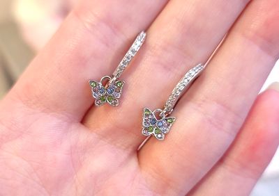 Boucle Créole Papillon Améthyste/ Quartz Rose/Aventurine