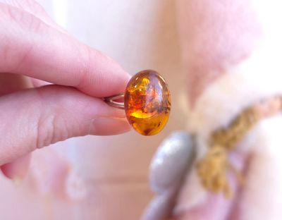 Bague Ambre Baltique - Bronze Plaqué Argent n°1