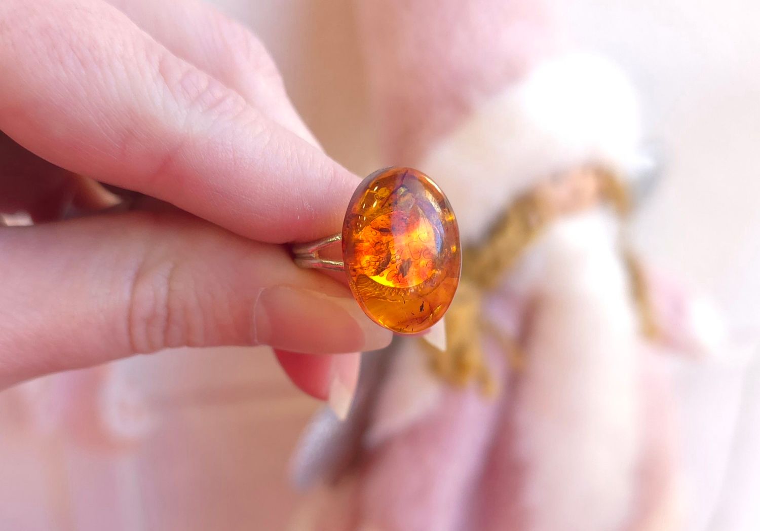 Bague Ambre Baltique - Bronze Plaqué Argent n°2