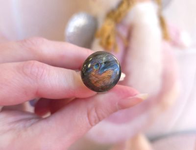 Bague Labradorite arc-en-ciel- Acier inoxydable 