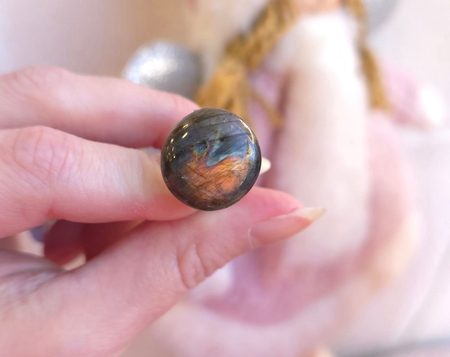 Bague Labradorite arc-en-ciel- Acier inoxydable 