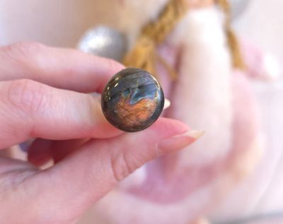 Bague Labradorite arc-en-ciel- Acier inoxydable 