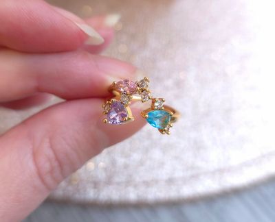 Bague Améthyste/Quartz rose/Apatite - Doré 