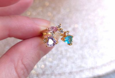 Bague Améthyste/Quartz rose/Apatite - Doré 