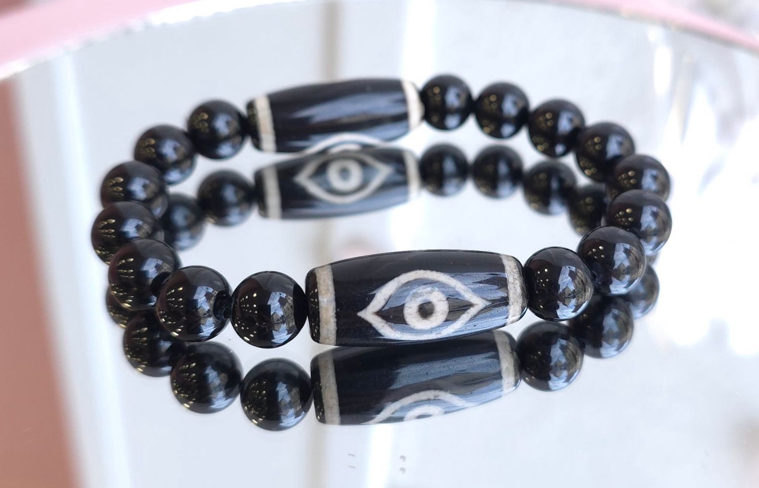 Bracelet Agate du Tibet et Obsidienne Noir ø8 (Mixte)