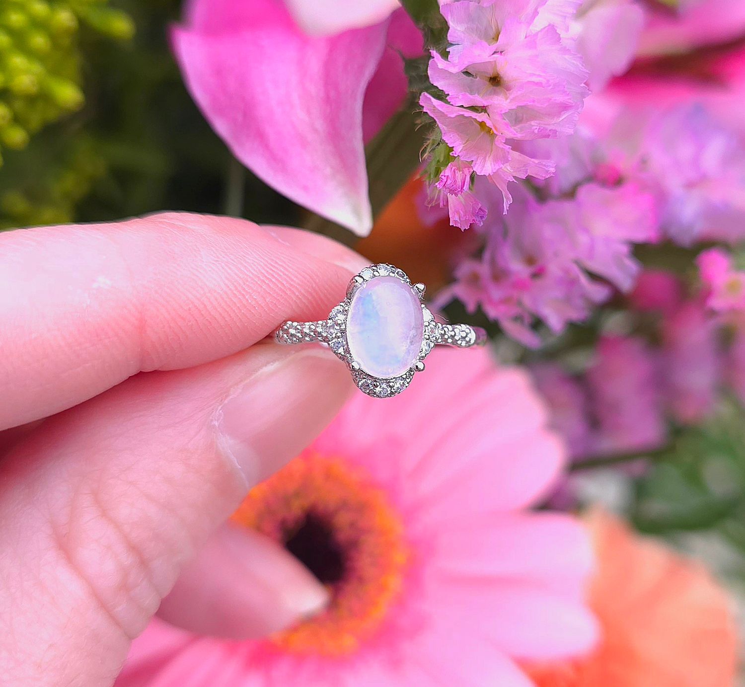 Bague Pierre de Lune Blanche AAA