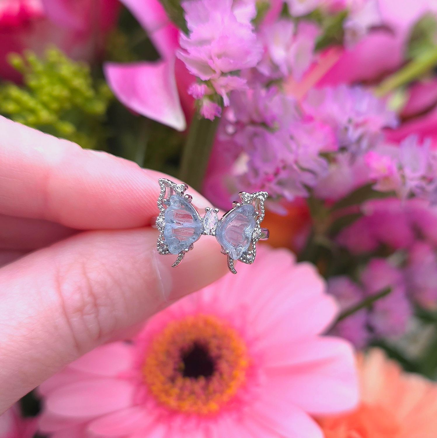 Bague Fluorite Bleue Papillon n°2 - Plaqué Argent