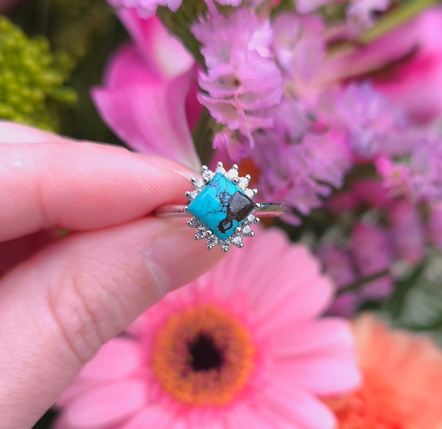Bague Turquoise Véritable - Plaqué Argent 