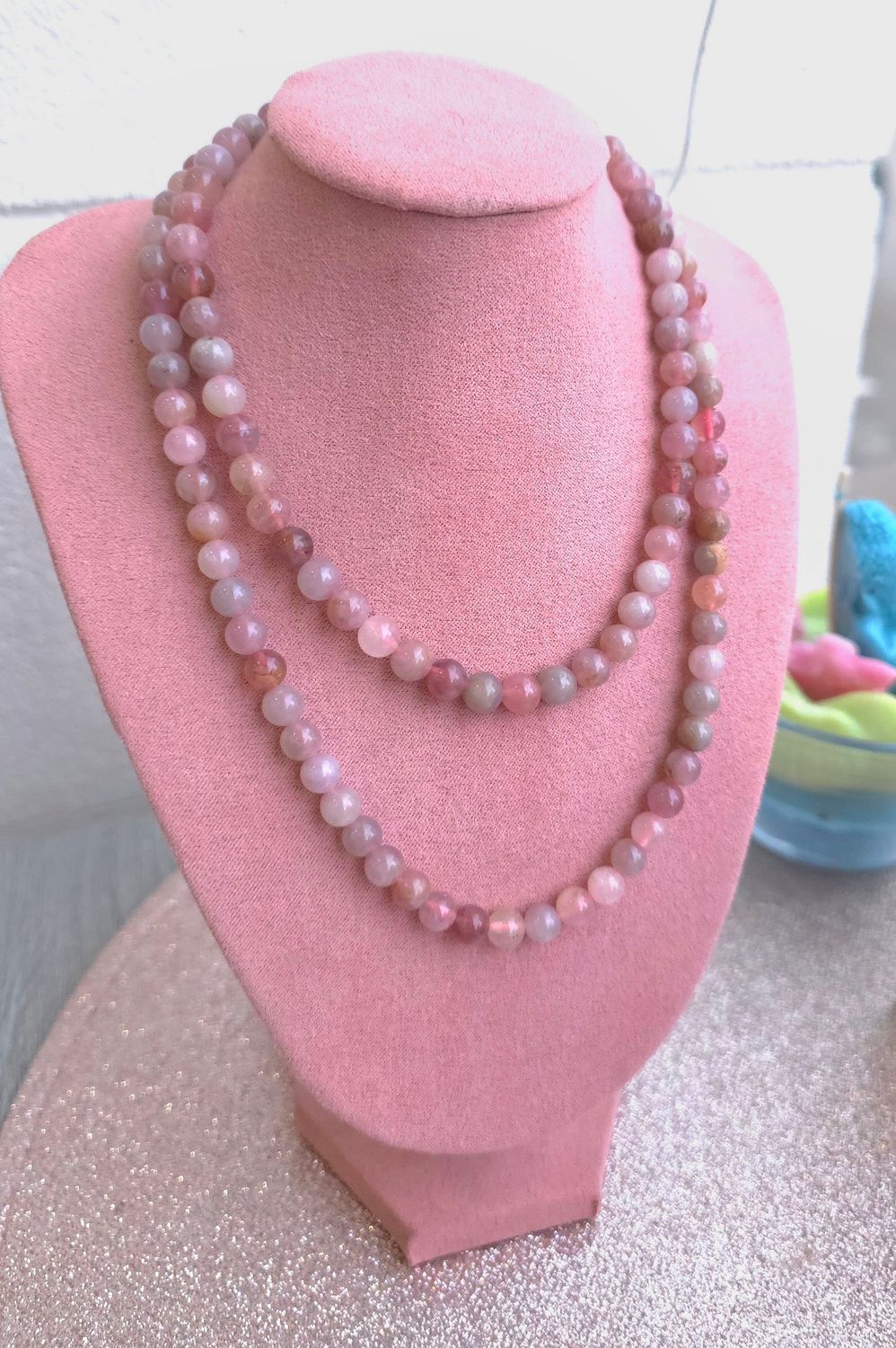 Collier Sautoir Quartz Rose de Madagascar AA ø6 - 75cm