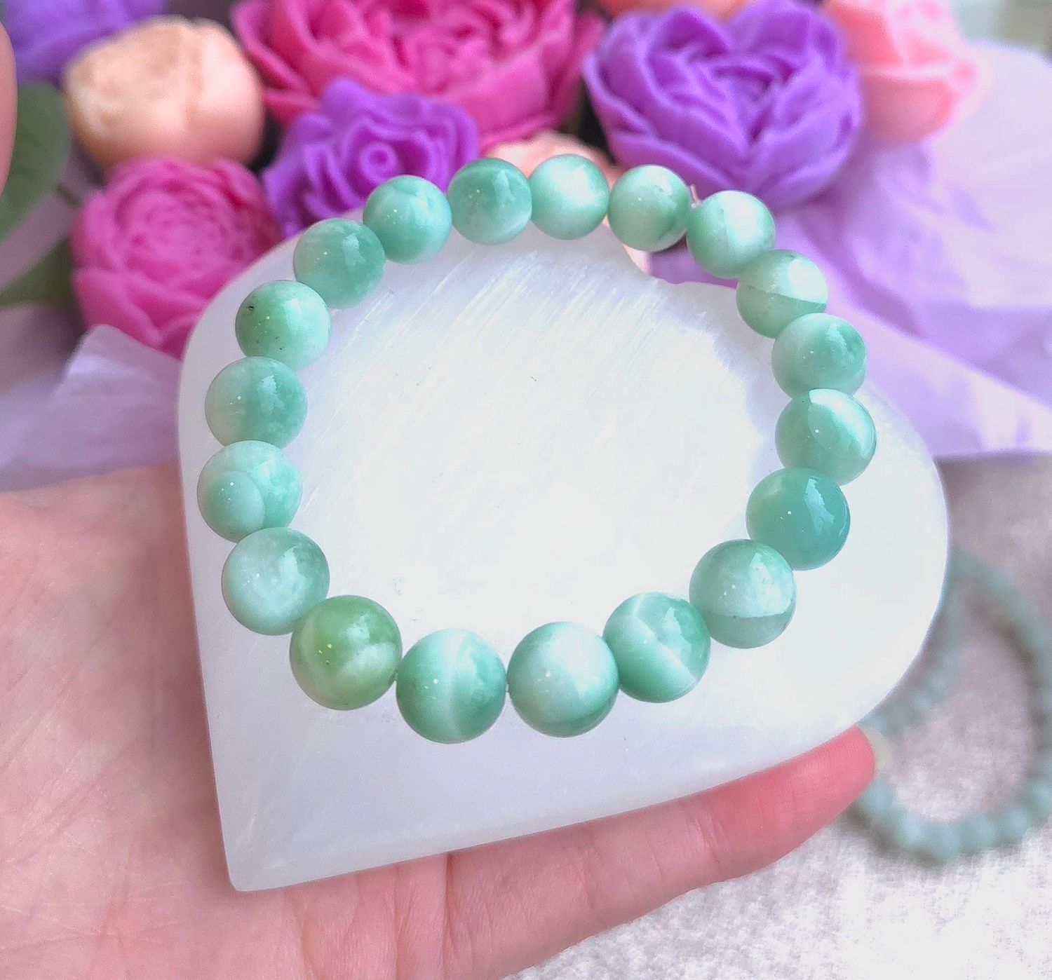Bracelet Pierre de Lune Verte (Garniérite) ø10