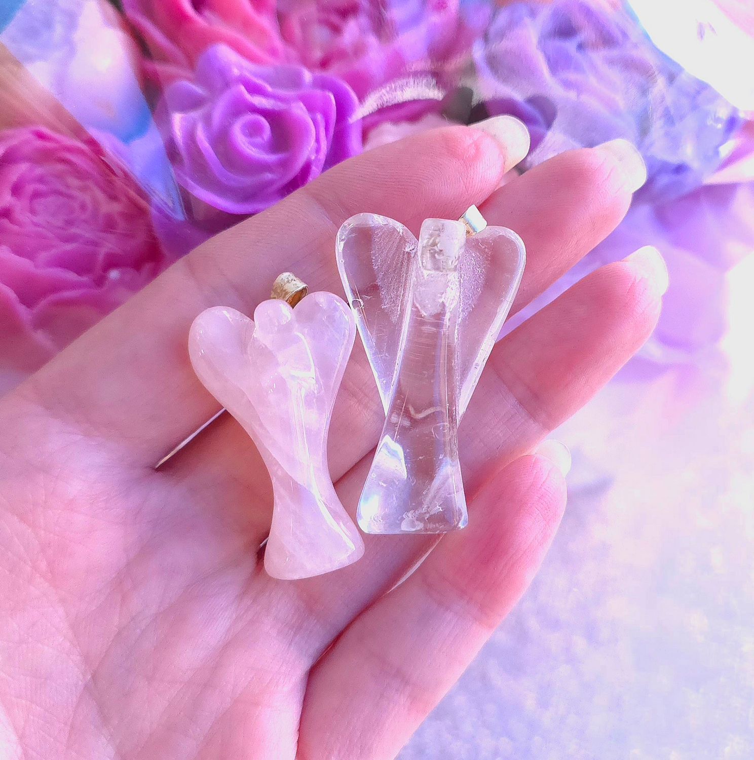Pendentif ange quartz rose