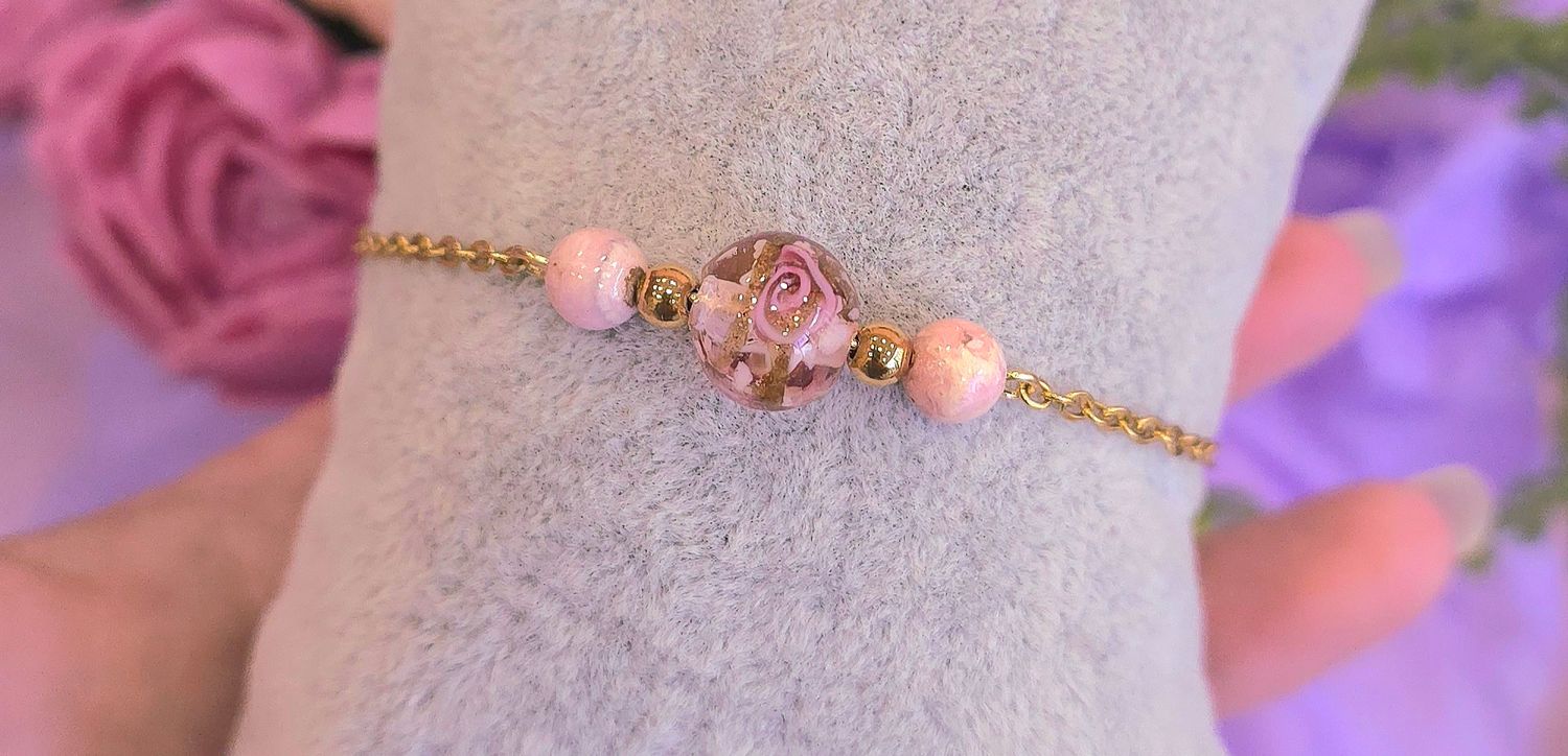 Bracelet Rhodochrosite/Perle okinawa