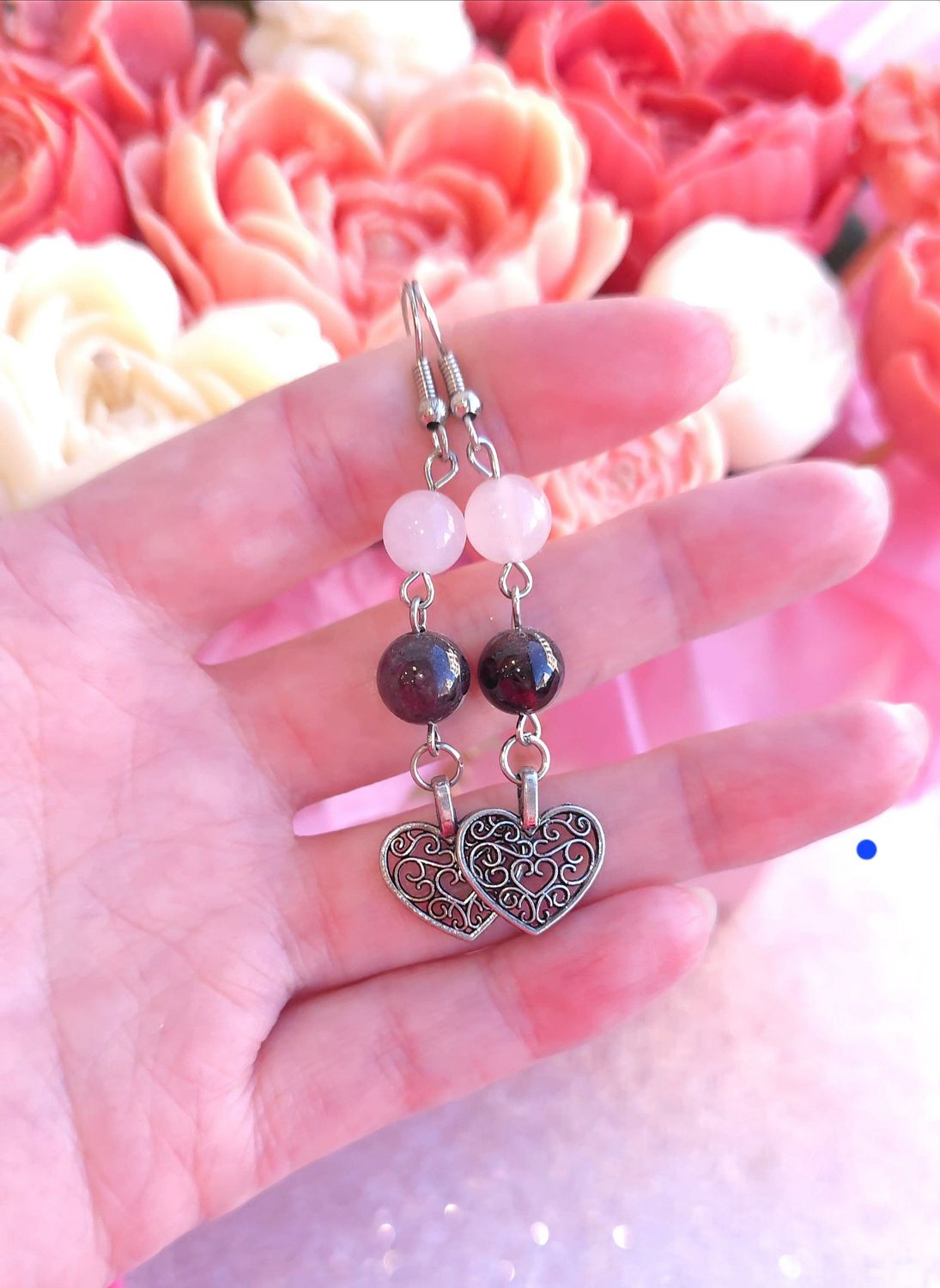 quartz rose grenat coeur