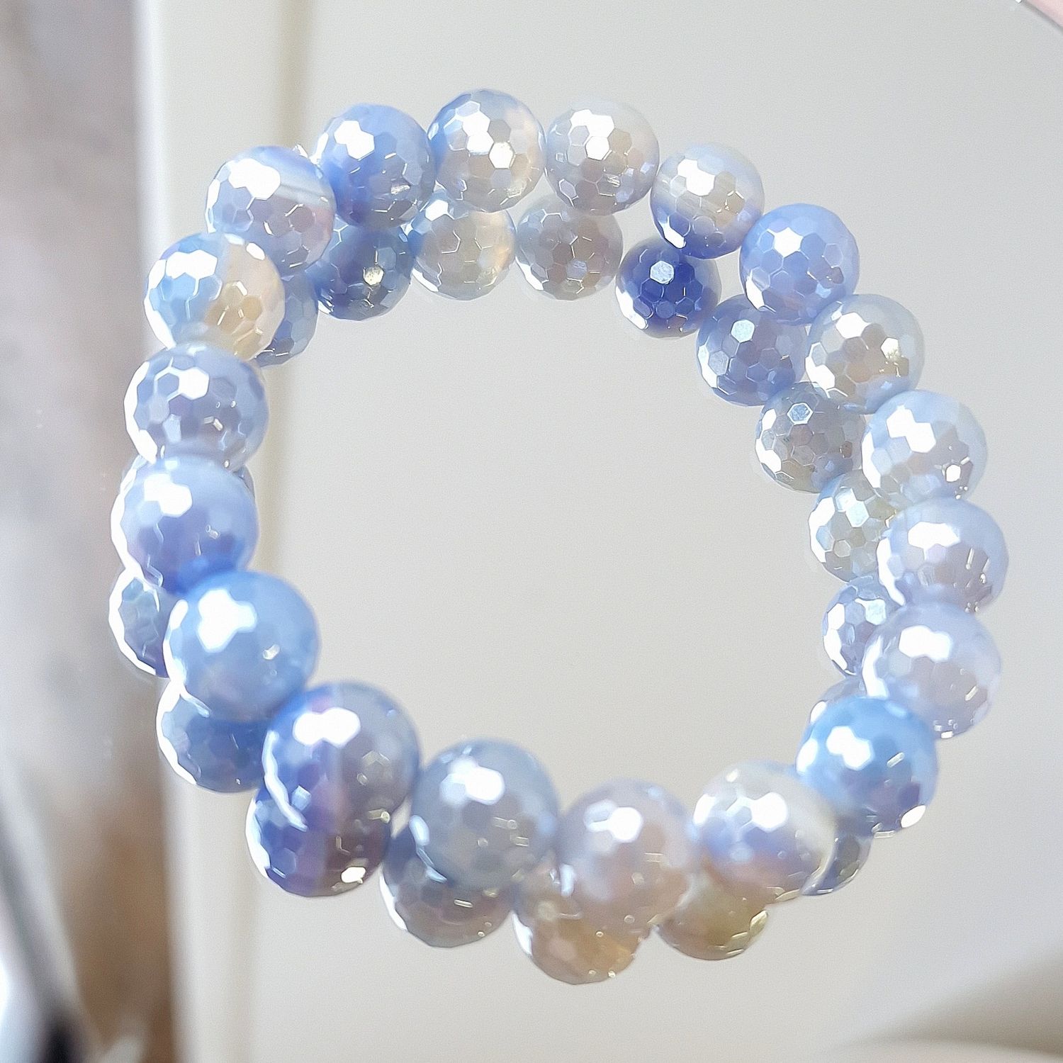 Bracelet Calcedoine Bleue Facette ø10