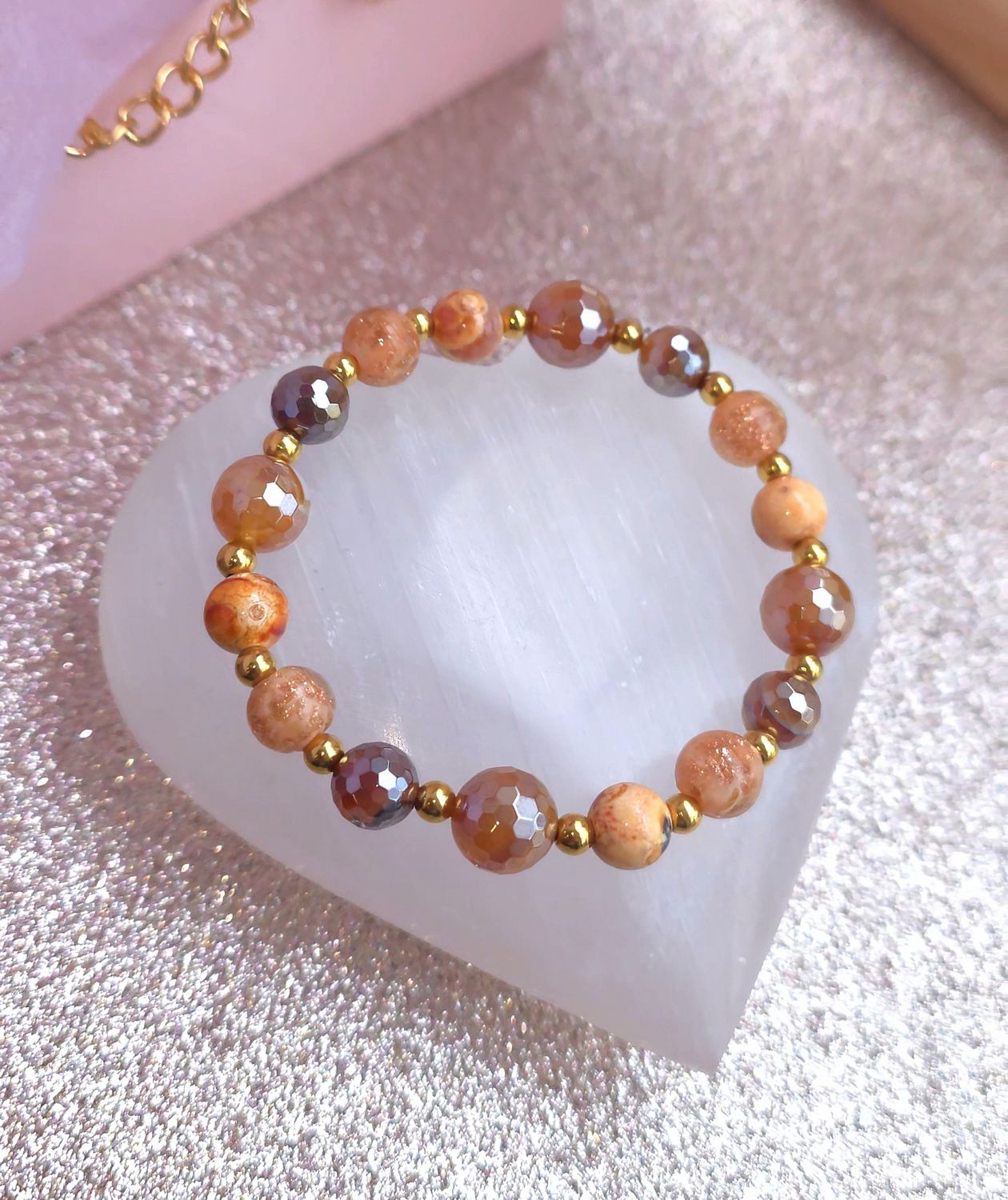 Bracelet Création - Agate Marron/Perle d&#39;Okinawa/Agate Peau de Serpent
