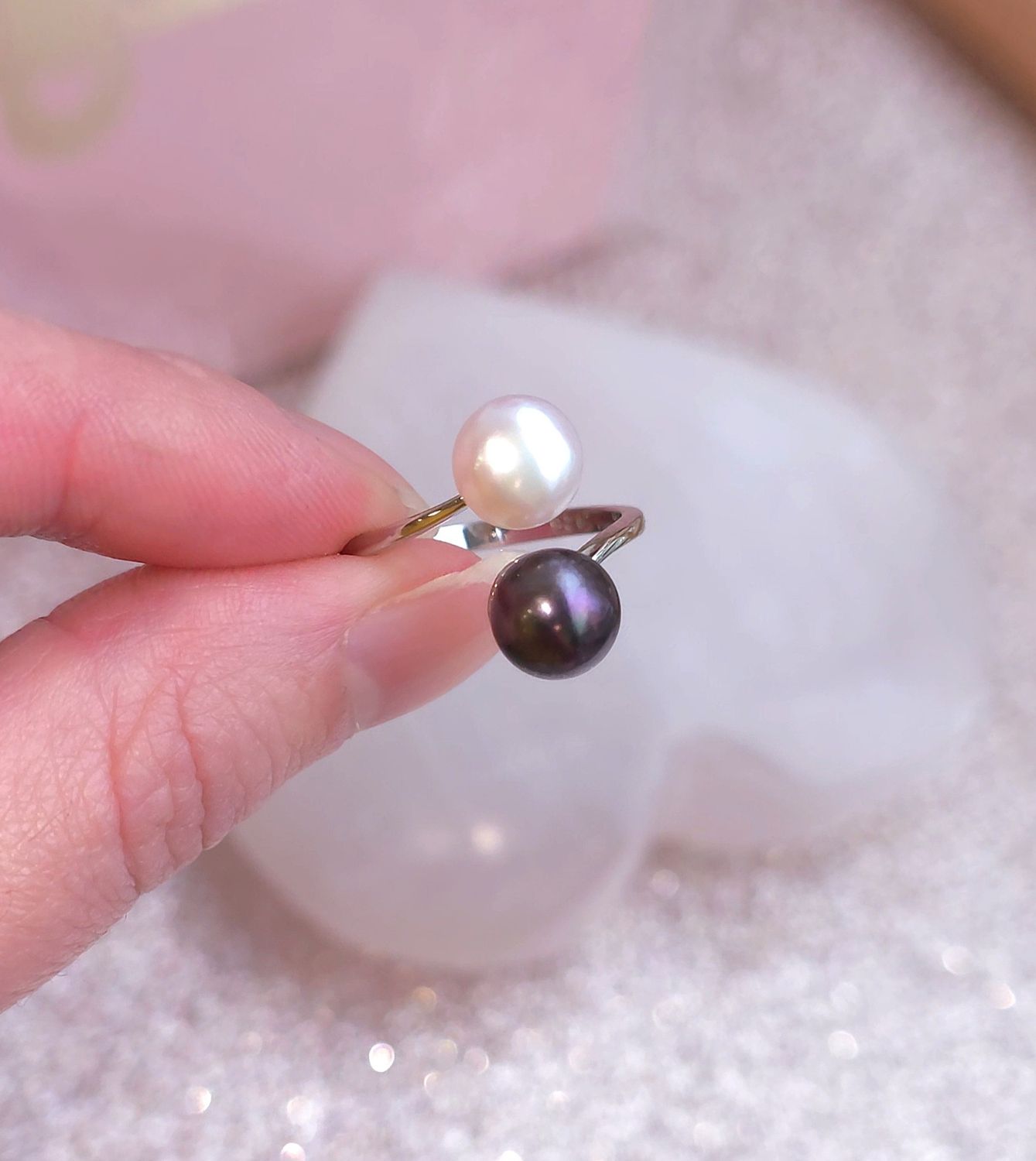 Bague Perle de Culture Blanche et Noire - Argent 925