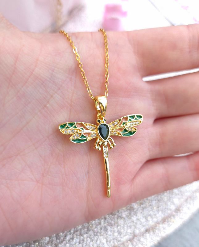 Pendentif Libellule aventurine - Chaine 45+5cm