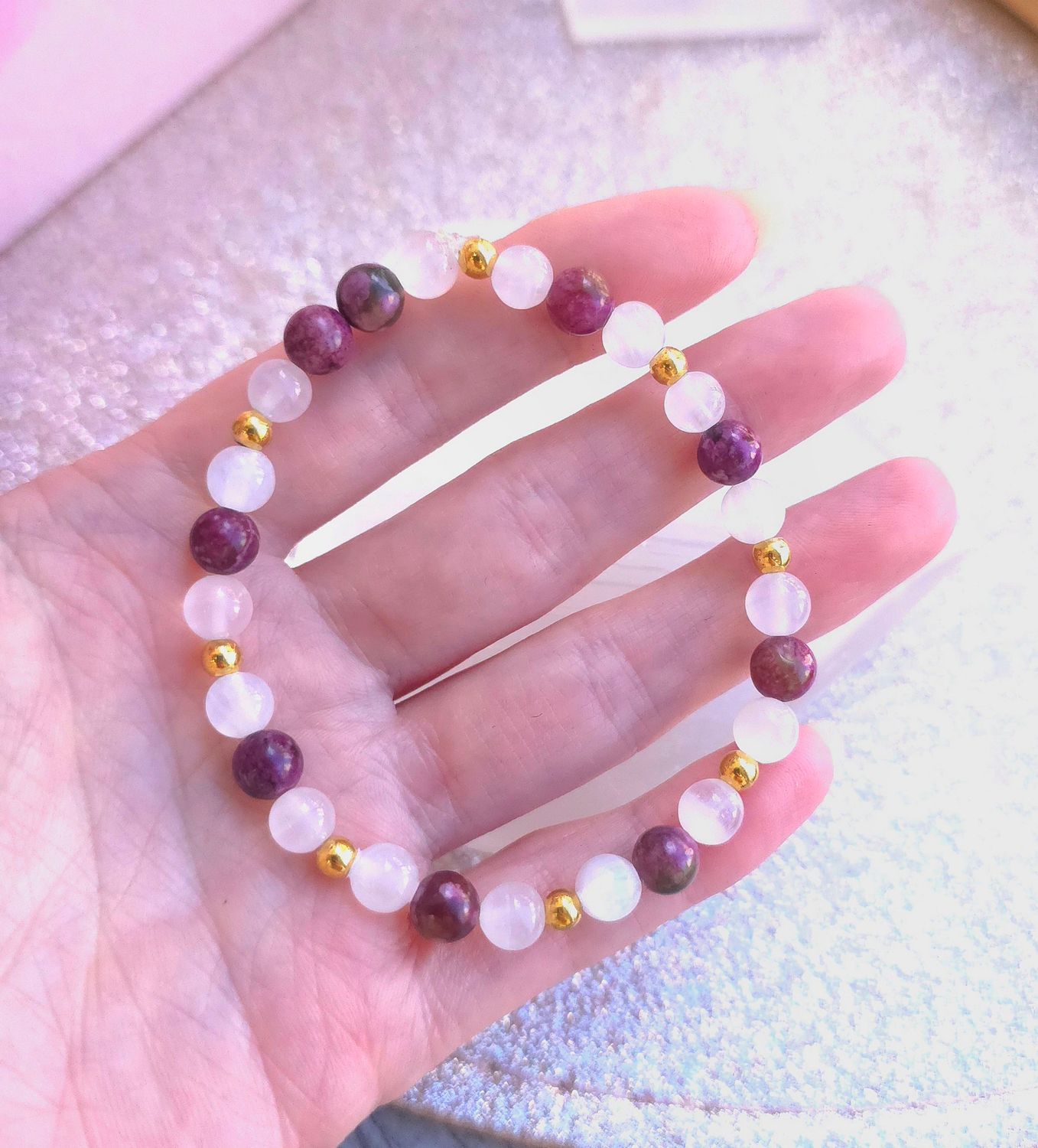 Bracelet Création - Sugilite/Calcite Rose/Sélénite ø6 