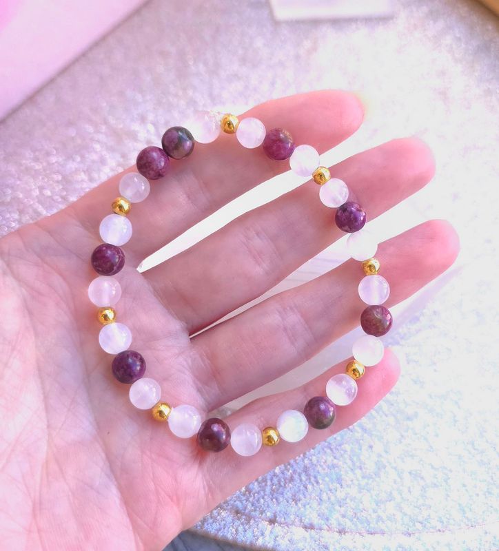 Bracelet Création - Sugilite/Calcite Rose/Sélénite ø6 