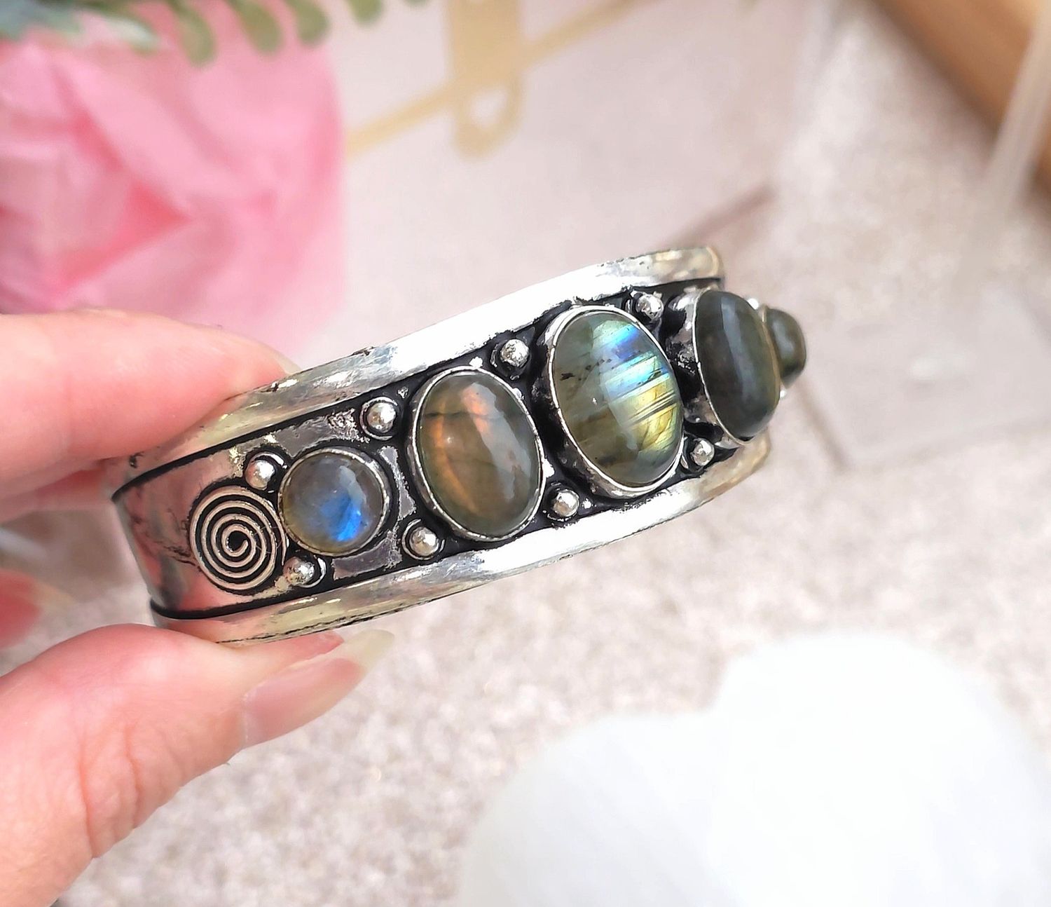 Jonc Labradorite n°1 - Plaqué Argent