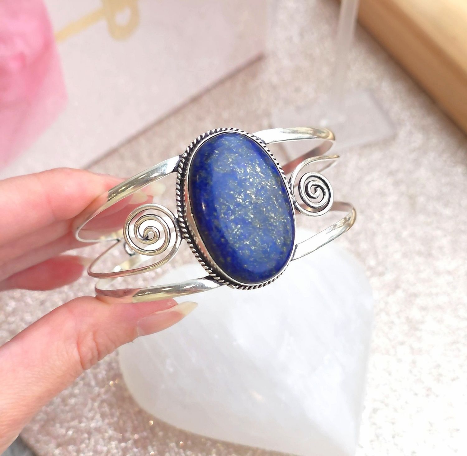 Jonc Lapis lazuli - Plaqué Argent 