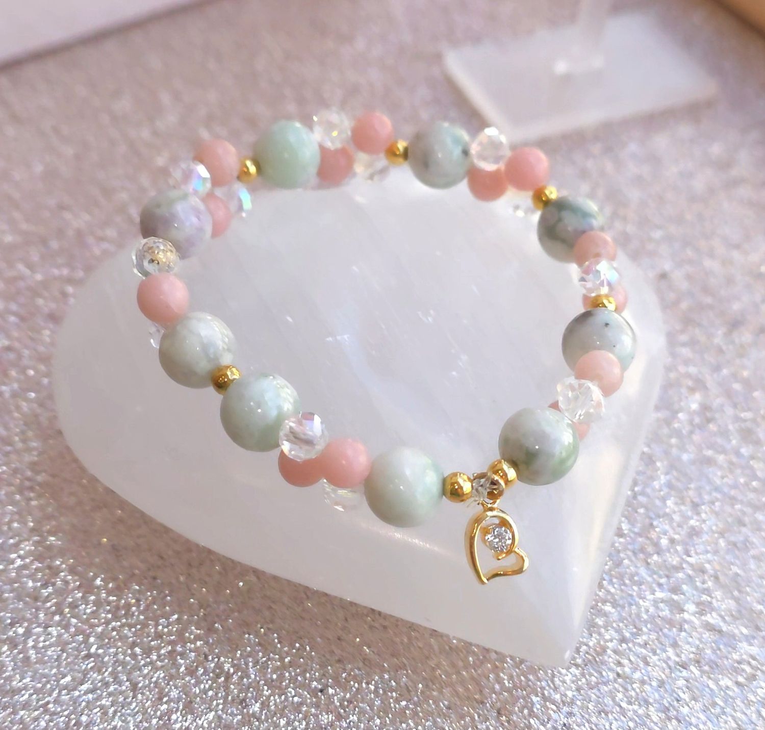 Bracelet Création Florence - Morganite/Aragonite/Jade Hetain/Aqua Angel