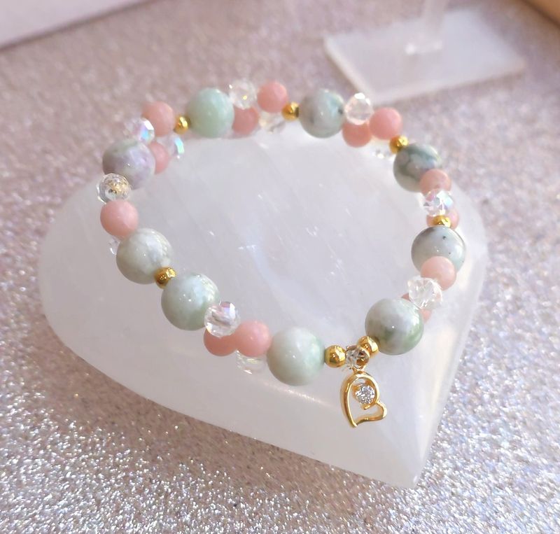 Bracelet Création Florence - Morganite/Aragonite/Jade Hetain/Aqua Angel